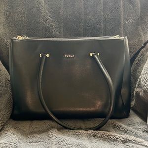 FURLA Black Italian Leather Handbag.
